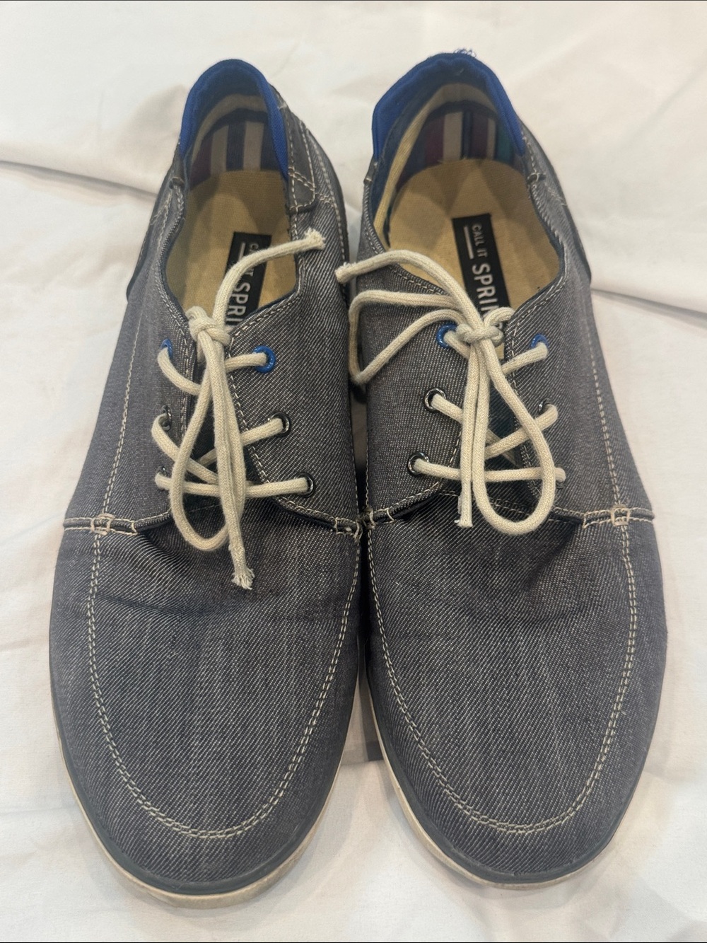 Call It Spring Men’s Gray Canvas Boat Shoes with White Laces, Size 12